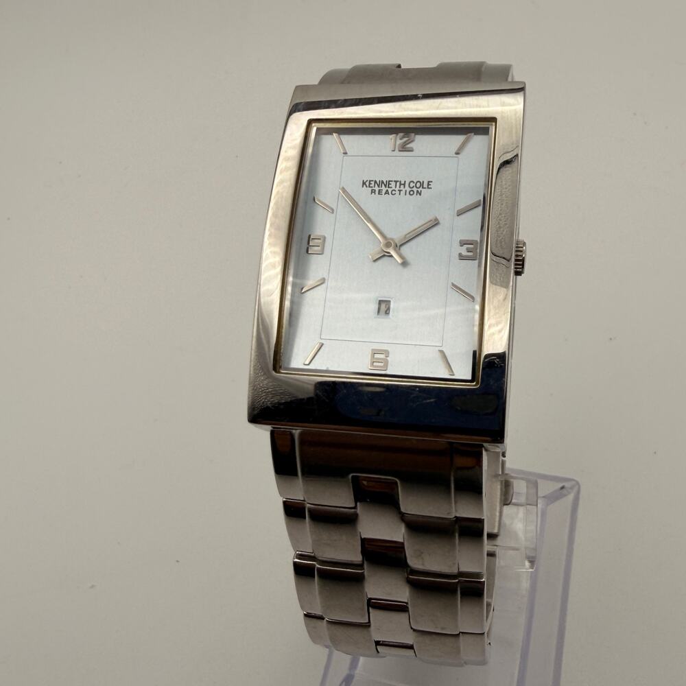Stylish Kenneth Cole Reaction Silver Tone Square Dial Watch Working New Battery